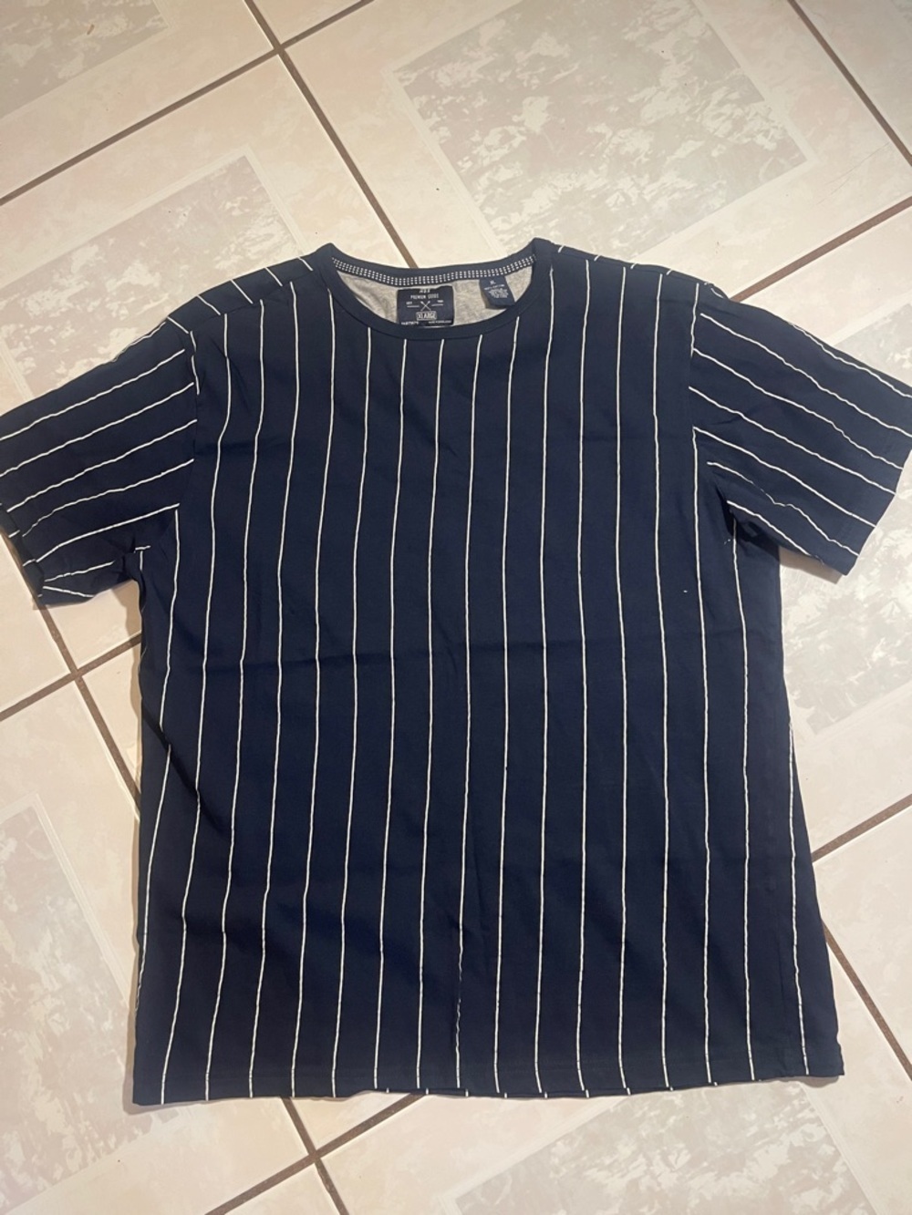 Men's Navy Vertical Pinstripe Short-Sleeve Crew Tee